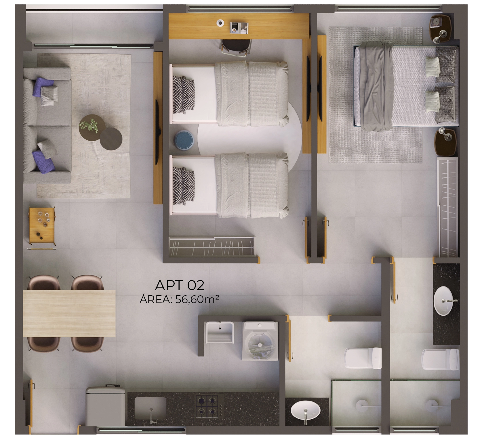 Apartamento de 56m²